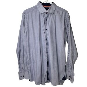 Levinas Contemporary Fit Mens XL Blue White Cotton Button Shirt Casual Clean 17